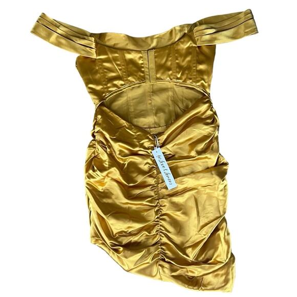 For Love & Lemons Women’s Drew Mini Bustier Draped Dress in Golden Yellow Satin - Picture 7 of 12